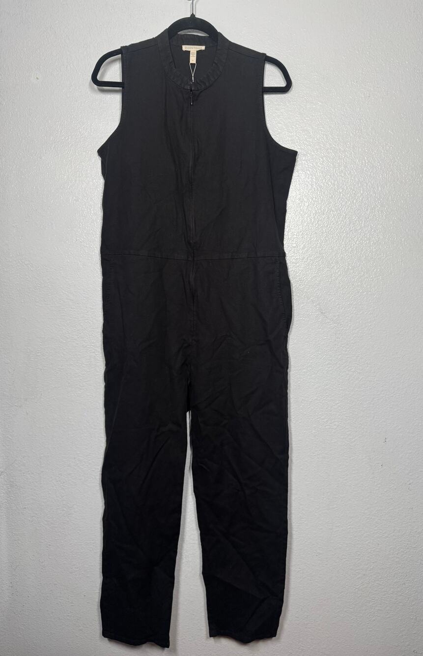 Eileen Fisher Jumpsuit Cotton Hemp Black Sz S/P Full Zip Sleeveless
